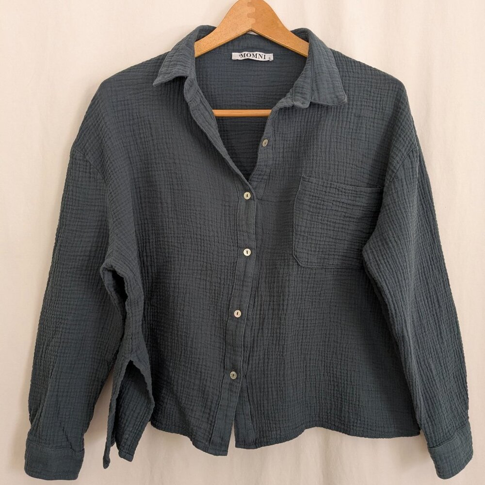 Momni Winnie Slate Cotton Gauze Buttoned Long Sleeve Top Size Small